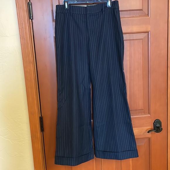 Anthropologie Cartonnier Navy Pinstripe Wool Pants Trouser 12 - Picture 2 of 5
